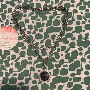 Dior Silver Necklace with Black Pendant